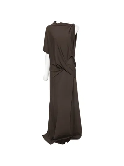 Ely Ely Asymmetric Draped Maxi Dress In Brown
