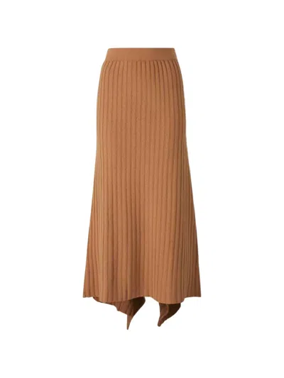 Ely Ely Asymmetrical Ribbed-knit Midi Skirt In Brown