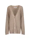 Ely Ely Button Openwork Cardigan In Brown