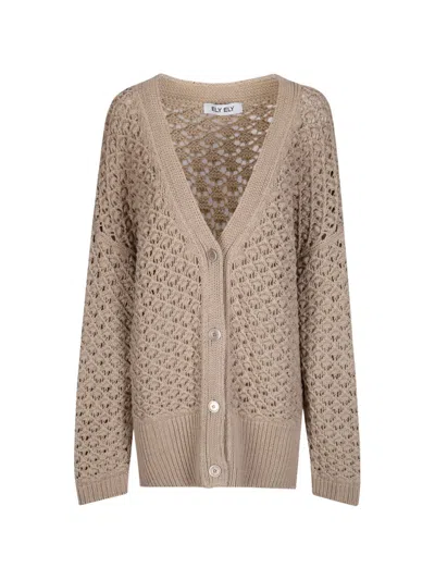 Ely Ely Button Openwork Cardigan In Brown