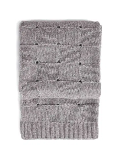 Ely Ely Checkered Textured-knit Scarf In Gray
