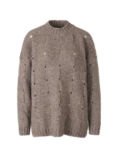 Ely Ely Checkered Textured-knit Sweater In Brown