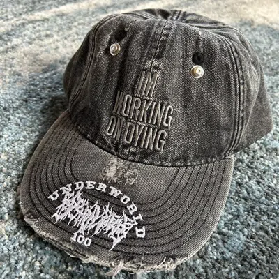 Pre-owned Elykong Reckless Working On Dying X Reckless Scholars Distressed Dad Cap Hat In Black