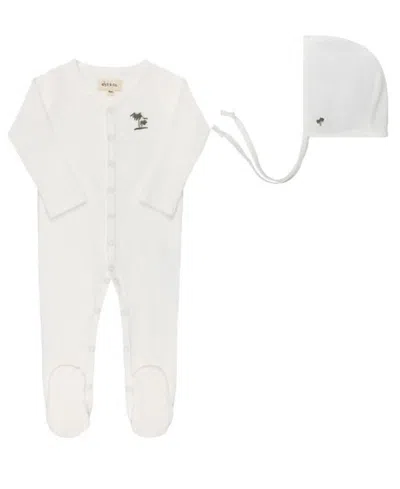 Ely's & Co. Boys' Embroidered Palm Trees Collection Footie With Bonnet - Baby In White