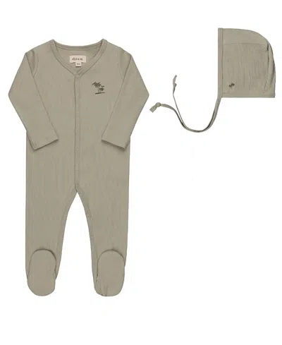 Ely's & Co. Boys' Embroidered Palm Trees Collection Footie With Bonnet - Baby In Green