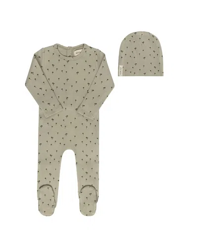 Ely's & Co. Boys' Printed Palm Trees Collection Footie + Beanie - Baby In Gray