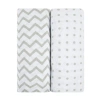 Ely's & Co. Baby Fitted Waterproof Bassinet Sheet 2 Pack In Grey Chevron & Polka Dot