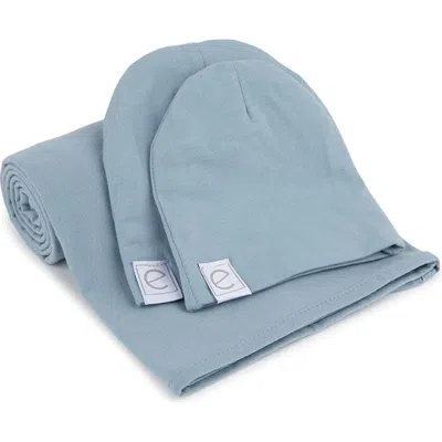 Ely's & Co. Jersey Knit Cotton Swaddle Blanket And Beanie Gift Set In Dusty Blue