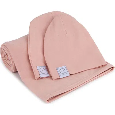 Ely's & Co. Jersey Knit Cotton Swaddle Blanket And Beanie Gift Set In Pink