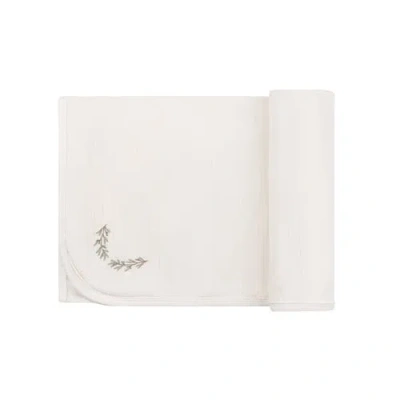 Ely's & Co. Organic Wide Rib Embroidered Scallop Collar Collection In Ivory/blue
