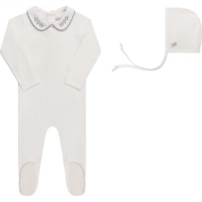 Ely's & Co. Kids'  Organic Wide Rib Embroidered Scallop Collar Collection In Ivory/blue