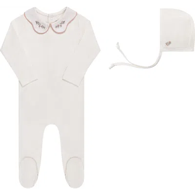 Ely's & Co. Babies'  Organic Wide Rib Embroidered Scallop Collar Collection In Ivory/pink