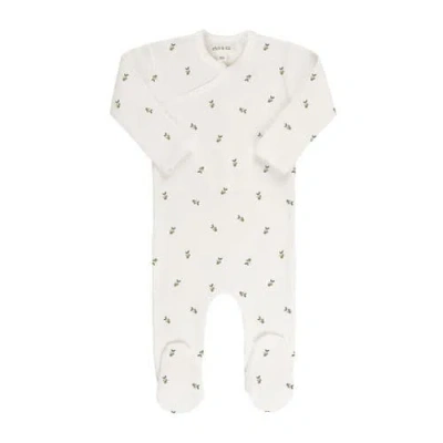 Ely's & Co. Kids'  Baby Cotton Ribbed Zipper Footie In Ivory/sage Berry