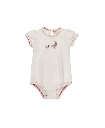 Ely's & Co. Girls' Cross Stitch Duckling Collection Romper - Baby In White