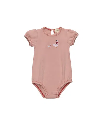 Ely's & Co. Girls' Cross Stitch Duckling Collection Romper - Baby In Pink