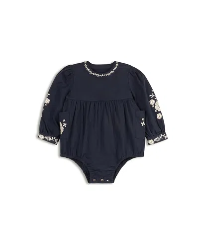 Ely's & Co. Girls' Floral Embroidered Cotton Romper - Baby, Little Kid In Blue