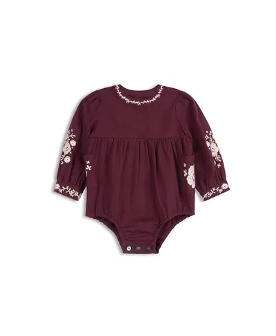Ely's & Co. Girls' Floral Embroidered Cotton Romper - Baby, Little Kid In Burgundy