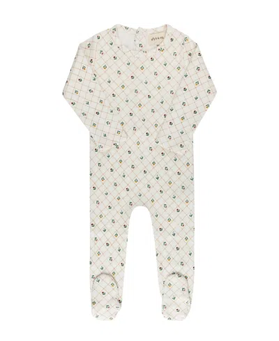 Ely's & Co. Girls' Floral Grid Collection Footie - Baby In Neutral