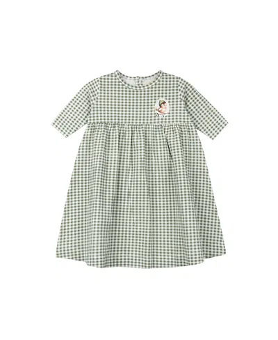 Ely's & Co. Girls' Gingham Owl Collection 3/4 Sleeve Dress - Little Kid, Big Kid In Green