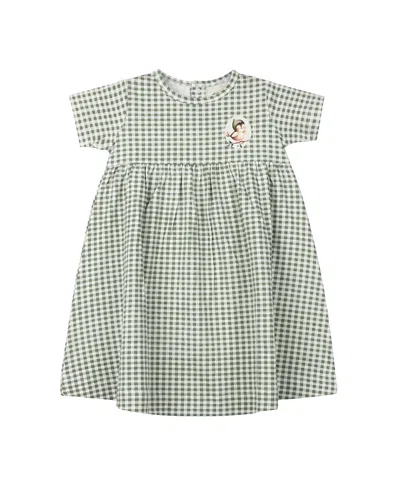 Ely's & Co. Girls' Gingham Owl Collection Short Sleeve Dress - Little Kid, Big Kid In Sage