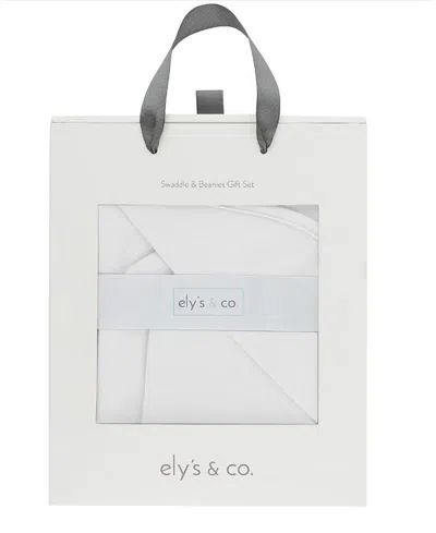 Ely's & Co. Jersey Cotton Spandex Swaddle Blankets With Beanie Gift Set In White