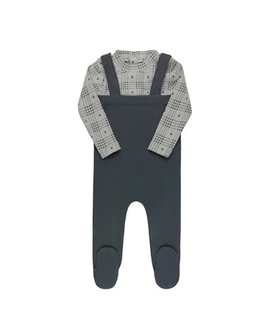 Ely's & Co. Unisex Cotton Floral Plaid Collection Bodysuit + Overalls - Baby, Little Kid In Blue