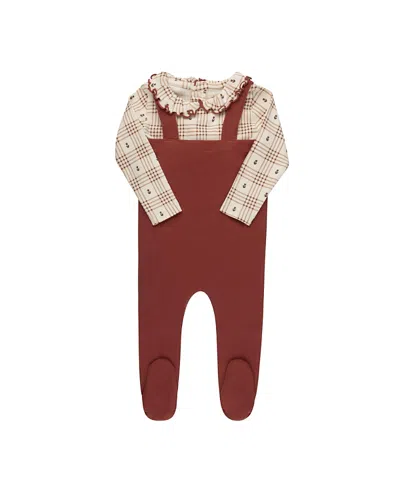 Ely's & Co. Unisex Cotton Floral Plaid Collection Bodysuit + Overalls - Baby, Little Kid In Red