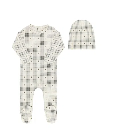 Ely's & Co. Unisex Cotton Floral Plaid Collection Footie + Beanie - Baby In Neutral