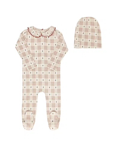 Ely's & Co. Unisex Cotton Floral Plaid Collection Footie + Beanie - Baby In Pink
