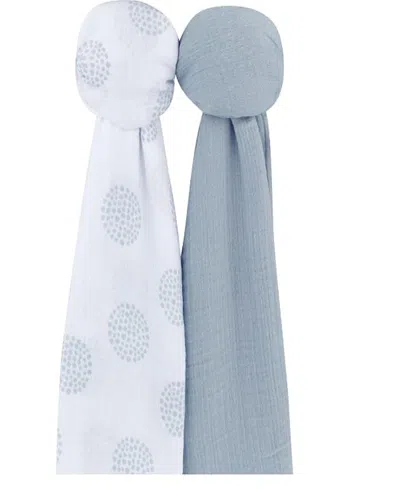 Ely's & Co. Unisex Cotton Muslin Swaddle Blanket 2 Pack - Baby In Misty Blue Dottie