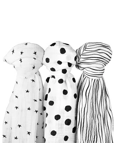 Ely's & Co. Unisex Cotton Muslin Swaddle Blanket 3 Pack - Baby In Black  White Abstract