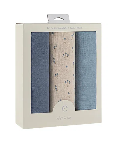Ely's & Co. Unisex Cotton Muslin Swaddle Blankets, 3 Pack - Baby In Blue Bluebell