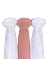 Ely's & Co. Unisex Cotton Muslin Swaddle Blankets, 3 Pack - Baby In Dusty Rose Stars