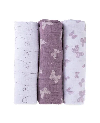 Ely's & Co. Unisex Cotton Muslin Swaddle Blankets, 3 Pack - Baby In Lavender Butterfly