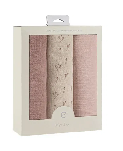 Ely's & Co. Unisex Cotton Muslin Swaddle Blankets, 3 Pack - Baby In Mauve Bluebell