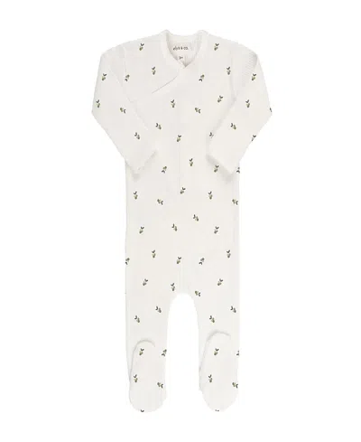 Ely's & Co. Unisex Cotton Ribbed Zipper Footie - Baby In Ivory/sage Berry