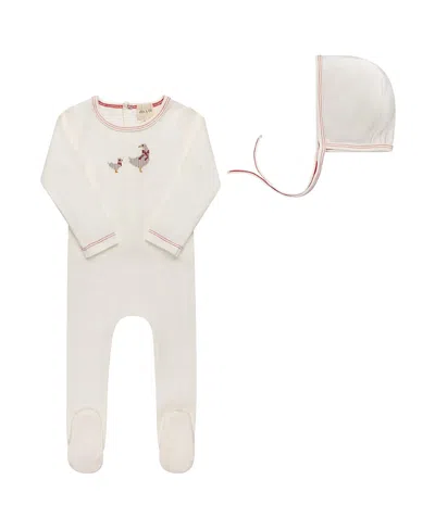 Ely's & Co. Unisex Cross Stitch Duckling Collection Footie + Beanie - Baby In Neutral