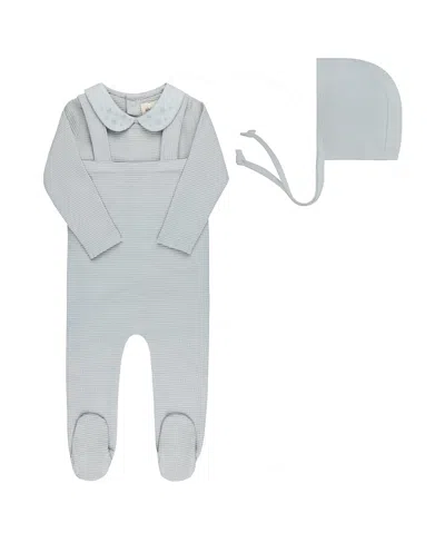 Ely's & Co. Unisex Embroidered Collar Collection Bodysuit, Overalls And Bonnet Set - Baby In Blue