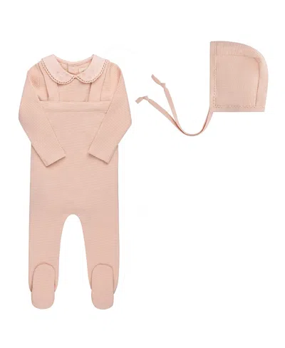 Ely's & Co. Unisex Embroidered Collar Collection Bodysuit, Overalls And Bonnet Set - Baby In Pink