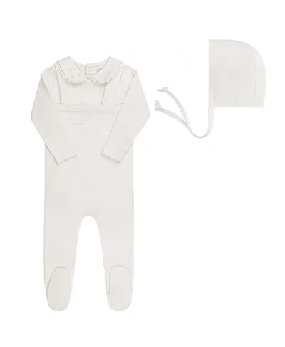 Ely's & Co. Unisex Embroidered Collar Collection Bodysuit, Overalls And Bonnet Set - Baby In White