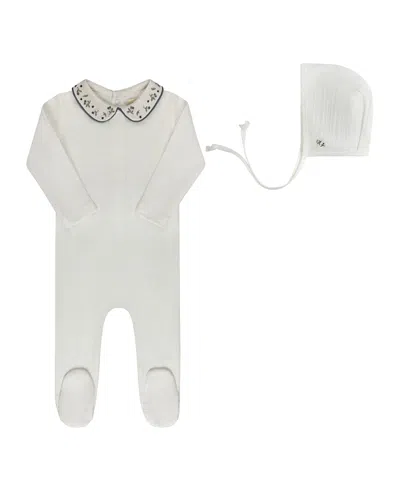 Ely's & Co. Unisex Embroidered Collar Collection Footie + Bonnet - Baby In White