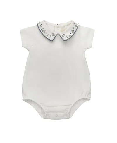 Ely's & Co. Unisex Embroidered Collar Collection Romper - Baby In Ivory/blue