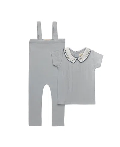Ely's & Co. Unisex Embroidered Collar Collection T-shirt And Overalls - Baby, Little Kid In Gray