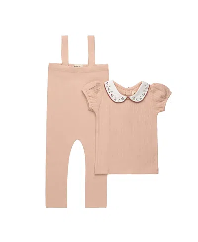 Ely's & Co. Unisex Embroidered Collar Collection T-shirt And Overalls - Baby, Little Kid In Pink