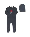 Ely's & Co. Unisex French Terry Autumn Kids Collection Footie And Beanie - Baby In Blue