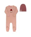 Ely's & Co. Unisex French Terry Autumn Kids Collection Footie And Beanie - Baby In Pink