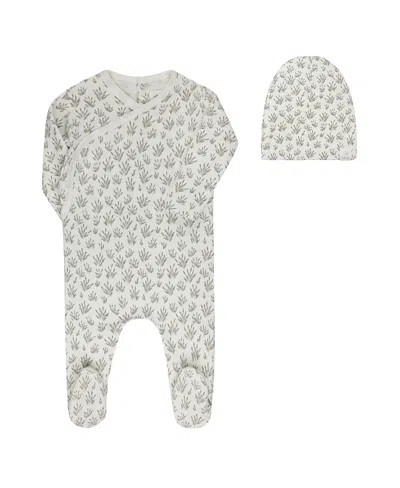 Ely's & Co. Unisex French Terry Blooms Collection Footie + Beanie - Baby In Gray