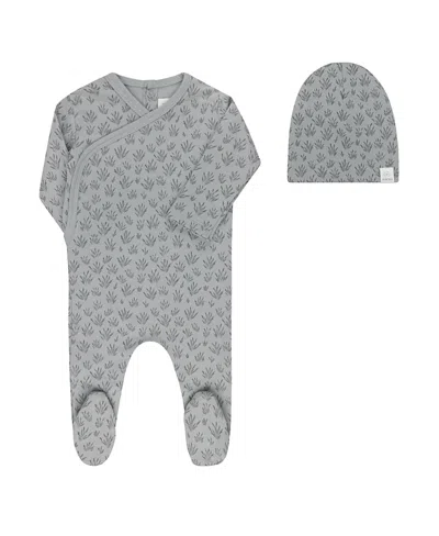 Ely's & Co. Unisex French Terry Blooms Collection Footie + Beanie - Baby In Gray