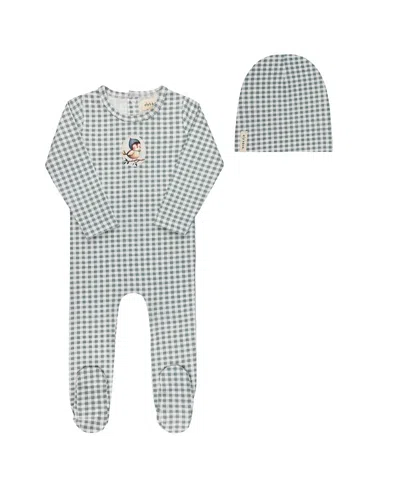 Ely's & Co. Unisex Gingham Owl Collection Footie + Beanie - Baby In Blue