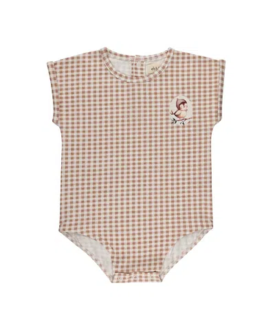 Ely's & Co. Unisex Gingham Owl Collection Romper - Baby In Brown